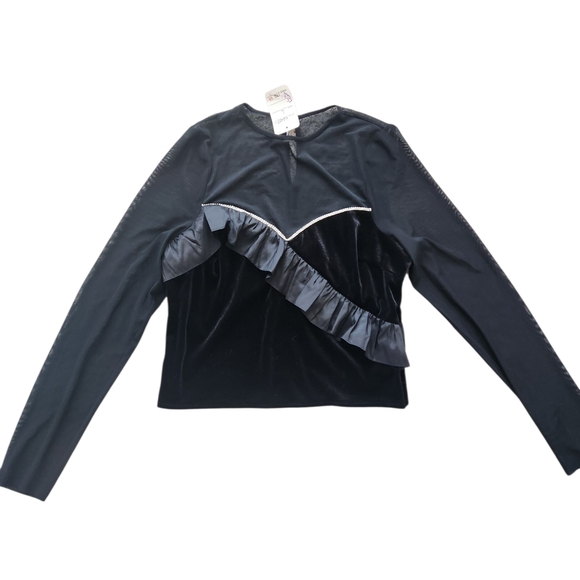 SAYLOR Black Velvet Ruffle Blouse - Picture 1 of 3